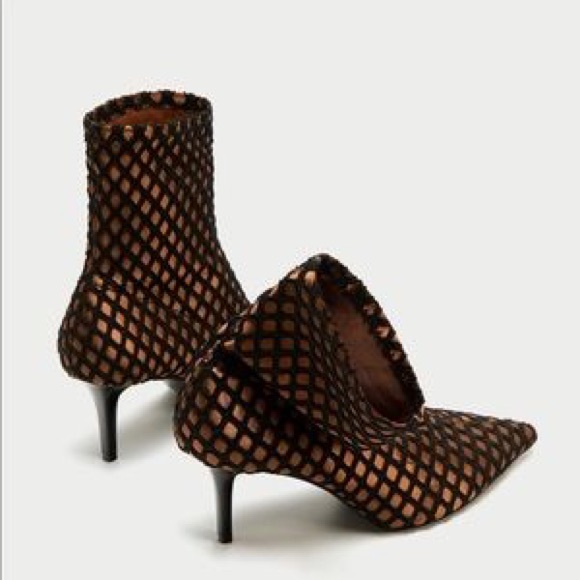 NWT Zara Black Bronze High Heel Mesh Ankle Boots - Picture 2 of 8